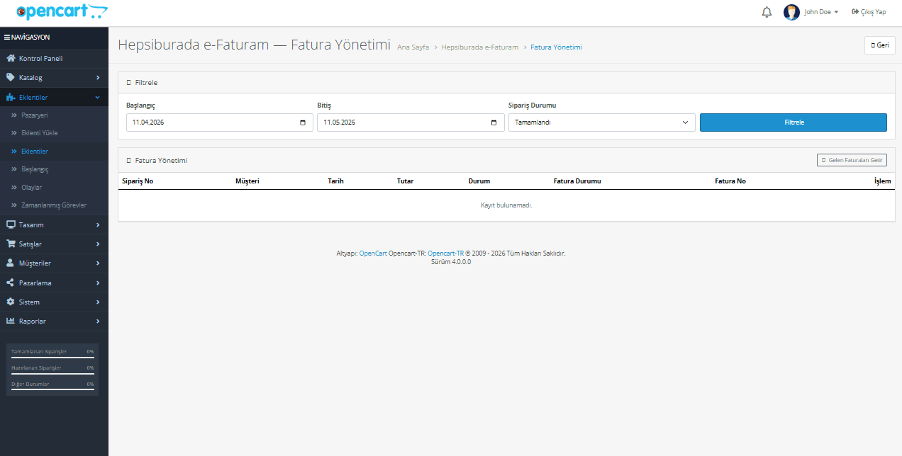 Hepsiburada e-Fatura OpenCart Eklentisi ekran görüntüsü 3