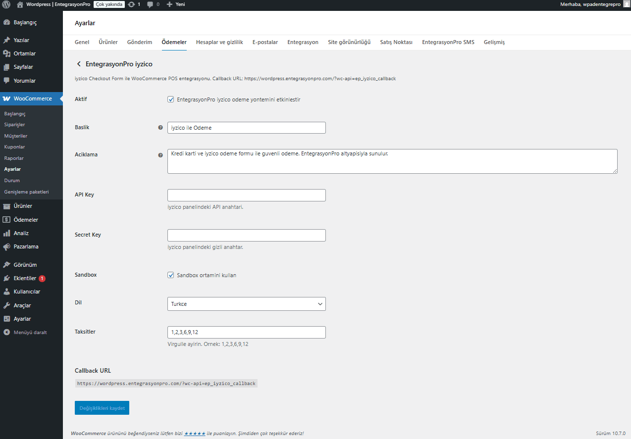 iyzico WooCommerce Ödeme Modülü ekran görüntüsü 2