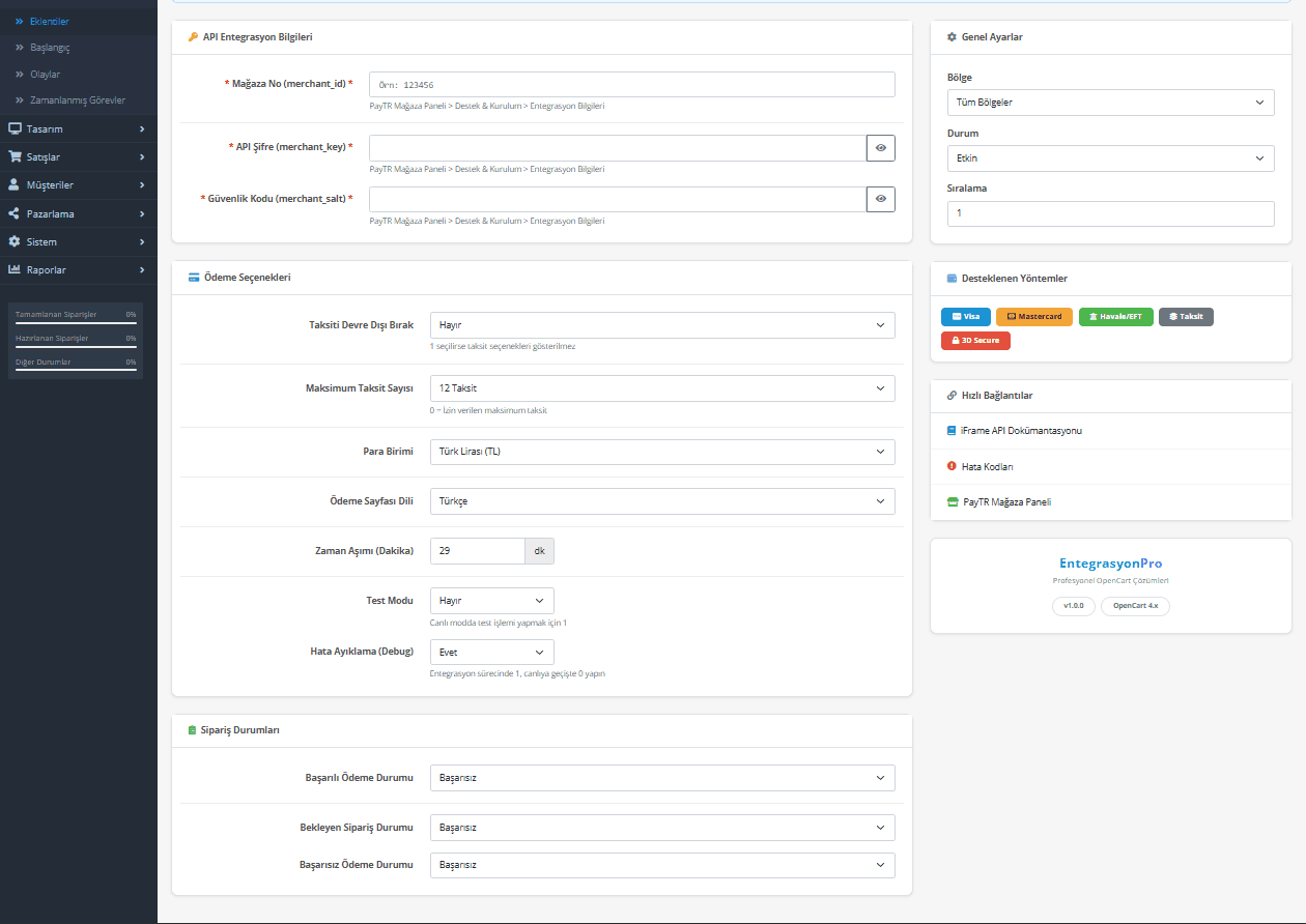 PayTR OpenCart Ödeme Modülü ekran görüntüsü 2