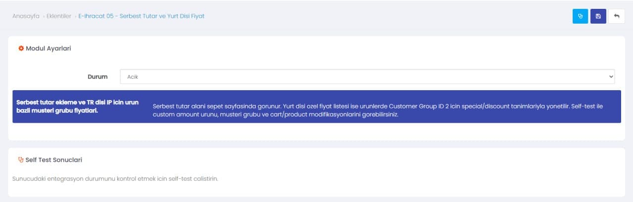 OpenCart E-İhracat Modülleri ekran görüntüsü 3