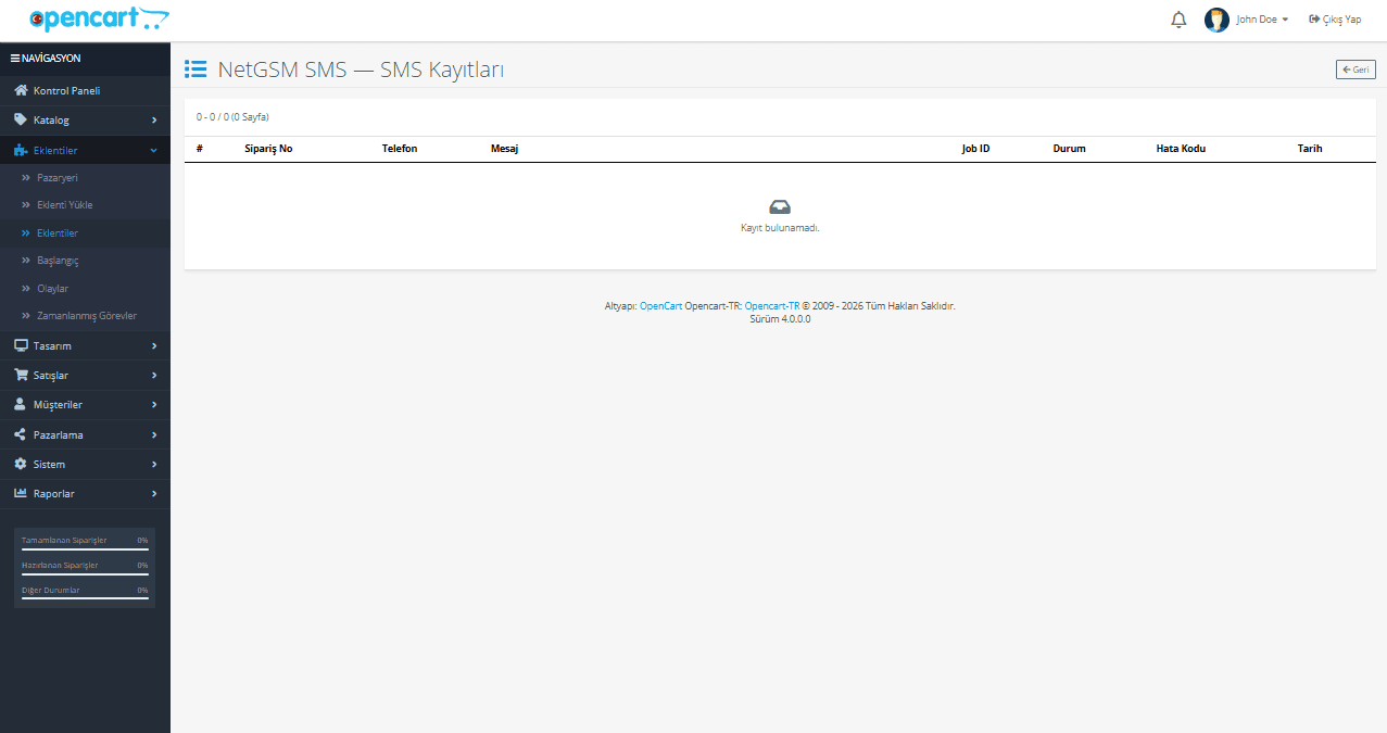 NetGSM SMS OpenCart Entegrasyonu ekran görüntüsü 4