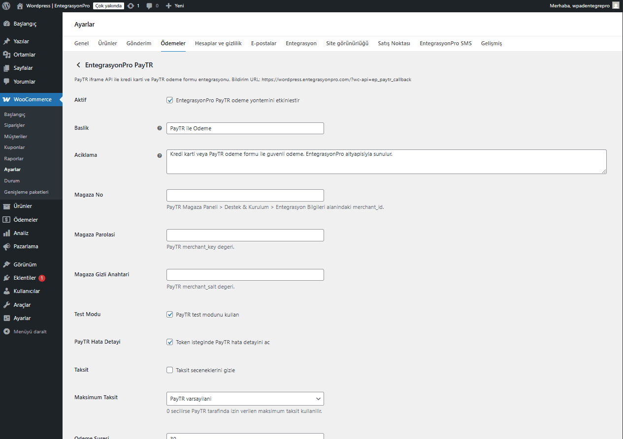 PayTR WooCommerce Ödeme Modülü ekran görüntüsü 1